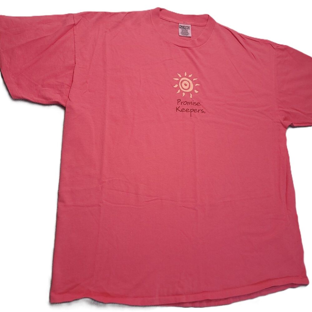 Vintage Oneita Sun "Promise Keepers" Graphic Tee Mens 2X Pink Cotton T Shirt